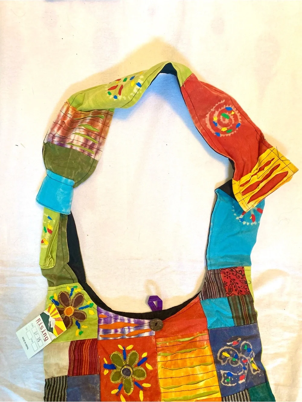 NWT Rising International Patchwork Hobo Bag Boho Crossbody Hippie Nepal Cotton
